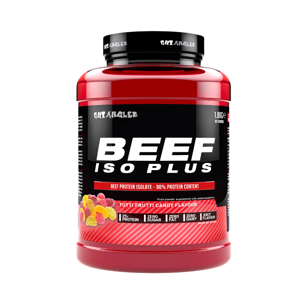 123nutrition Beef ISO Plus 1.8kg Tutti frutti candy flavour protein powder tub