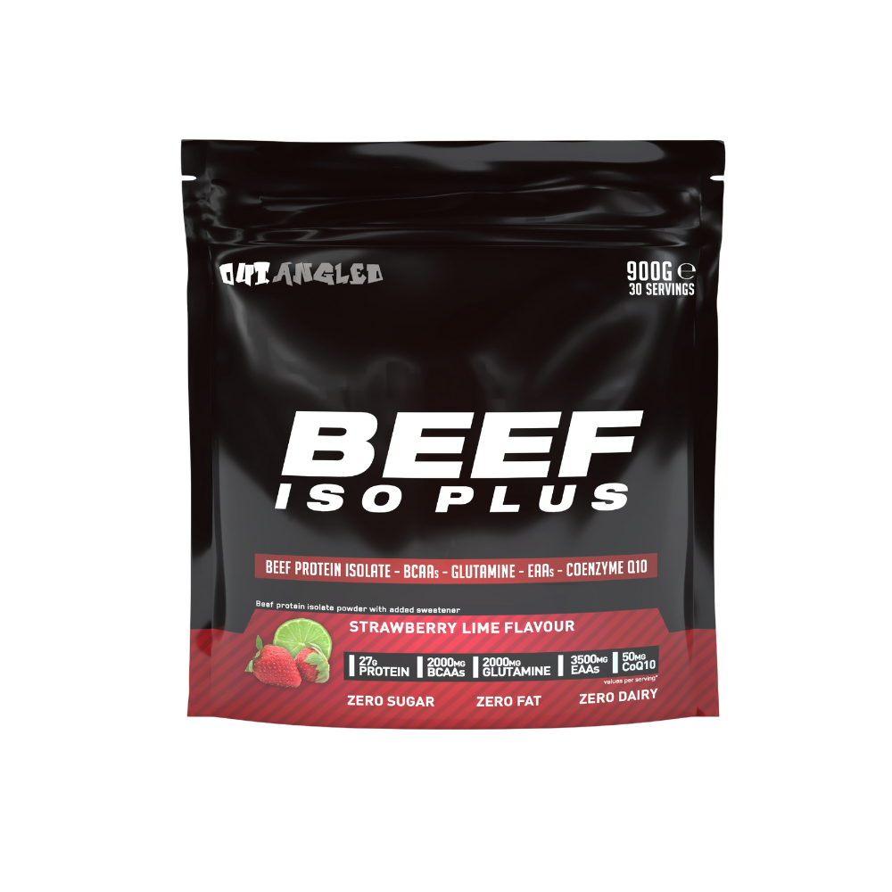 123nutrition Beef ISO Plus 900g Strawberry and lime flavour protein powder tub