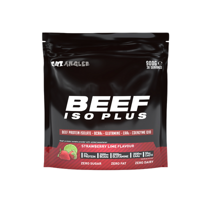 123nutrition Beef ISO Plus 900g Strawberry and lime flavour protein powder tub