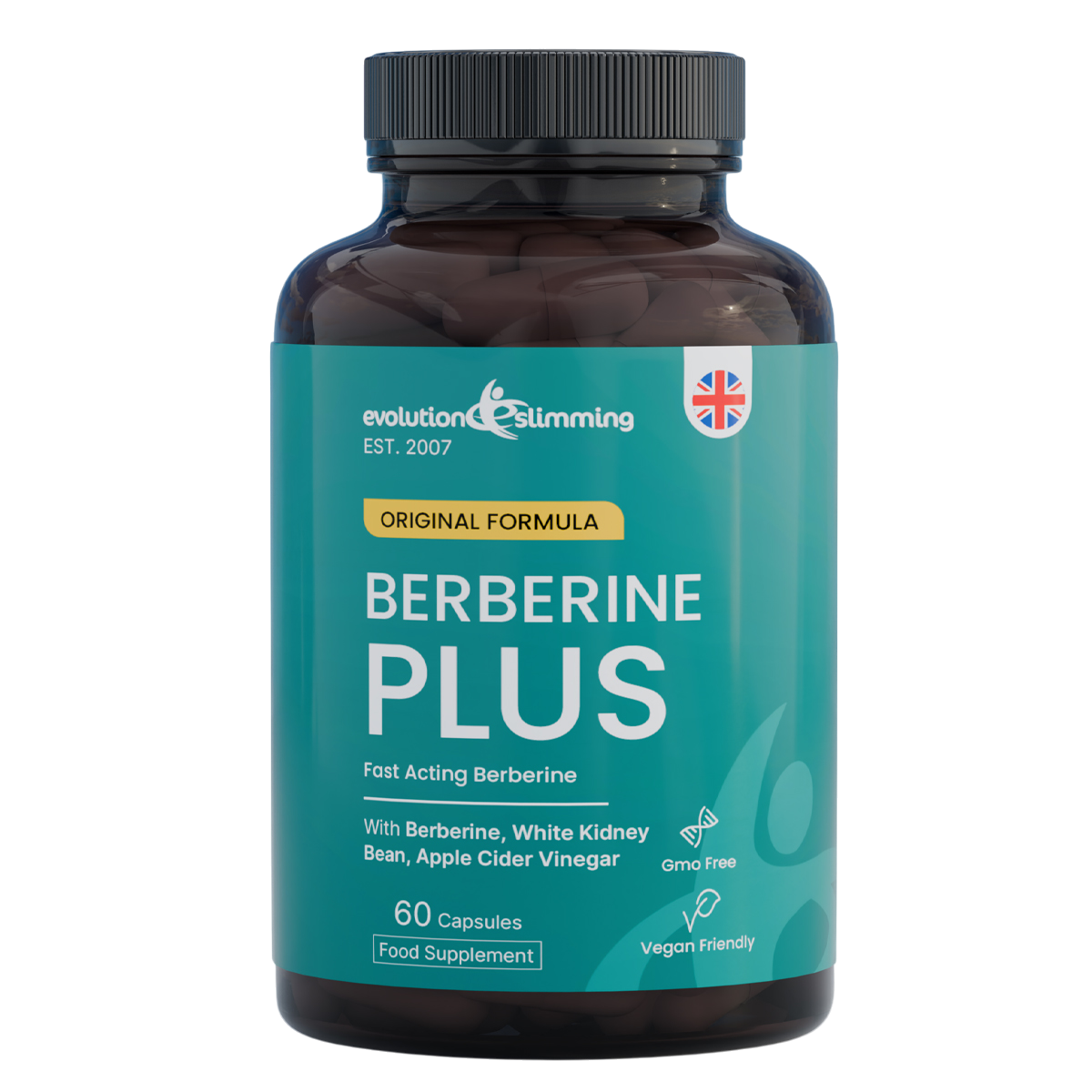 Evolution Slimming Berberine Plus bottle with 60 vegan-friendly capsules