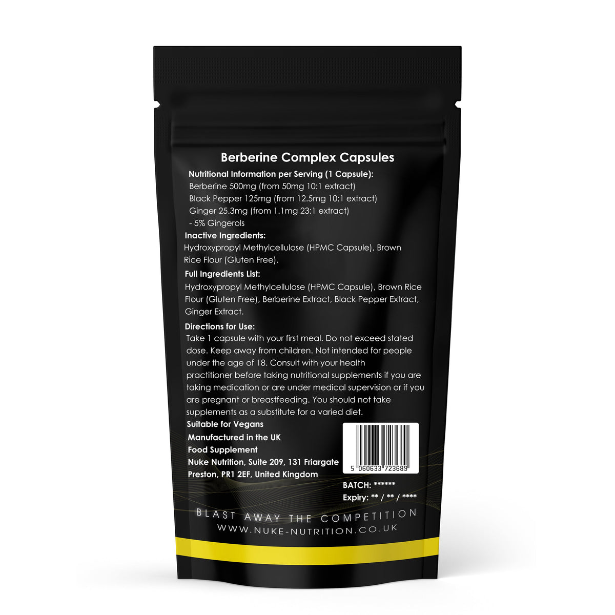 Nuke Nutrition Berberine Complex with Black Pepper & Ginger Capsules – product image 2