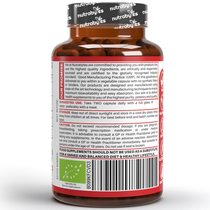 Organic Ashwagandha KSM-66® 1000mg per serving with Black Pepper – 60 Vegan Capsules | NUTRABYTES – Bottle Additional Information product graphic