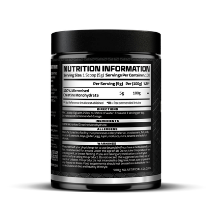 Nutrition information label on a supplement container with a white background