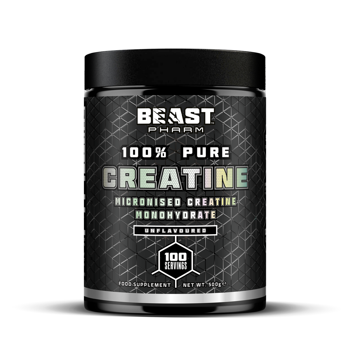 Beast Pharm 100% Pure Creatine supplement container on a white background