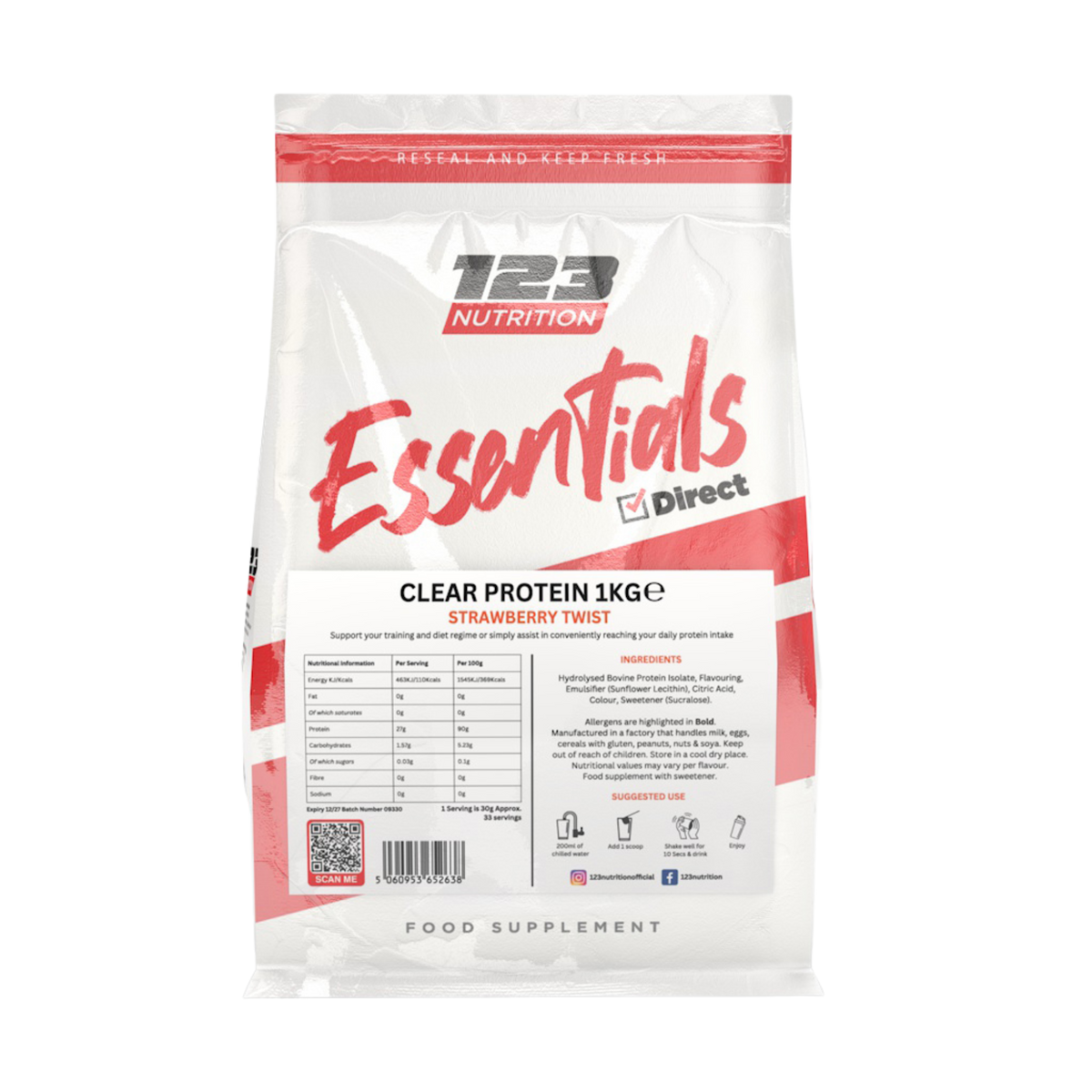 Clear Protein Isolate 1kg in Strawberry Twist flavour