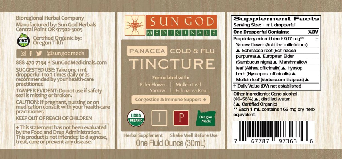 Sun God Medicinals Panacea Cold Season Organic Herbal Tincture – 30ml