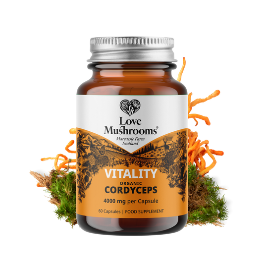 Love Mushrooms Cordyceps Mushroom 4000mg capsules bottle with 60 capsules