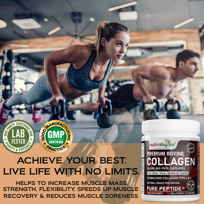 NUTRABYTES Bovine Collagen Powder 10,000mg – adult couple exercising in a gym