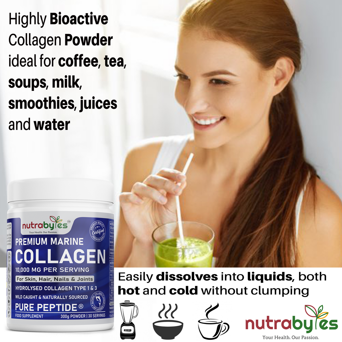 NUTRABYTES Marine Collagen Powder 10,000mg – serving and preparation guide