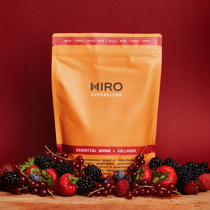 HIRO Essential Woman + Collagen Powder – collagen pouch beside fruit