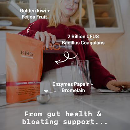 HIRO Essential Woman + Collagen Powder – person preparing the powder drink