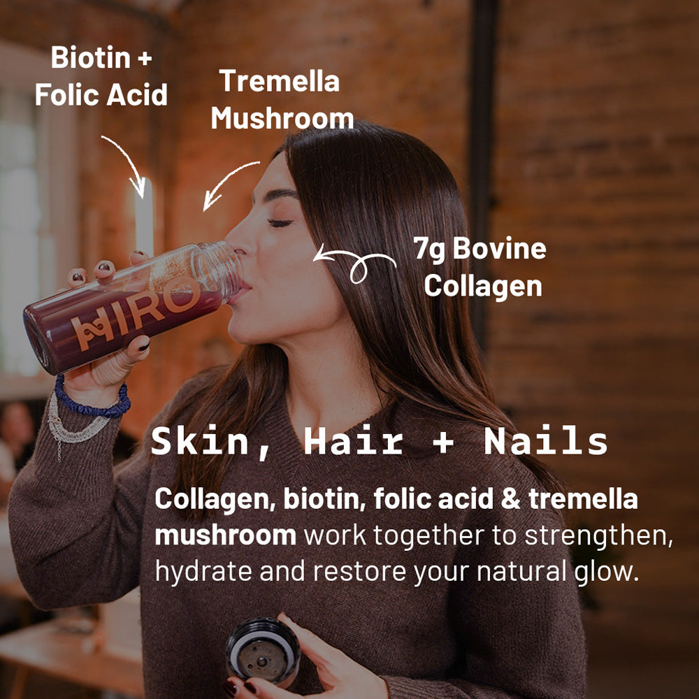 HIRO Essential Woman + Collagen Powder – collagen and plant ingredient graphic