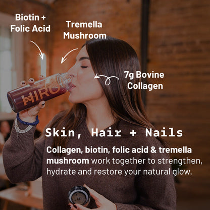 HIRO Essential Woman + Collagen Powder – collagen and plant ingredient graphic