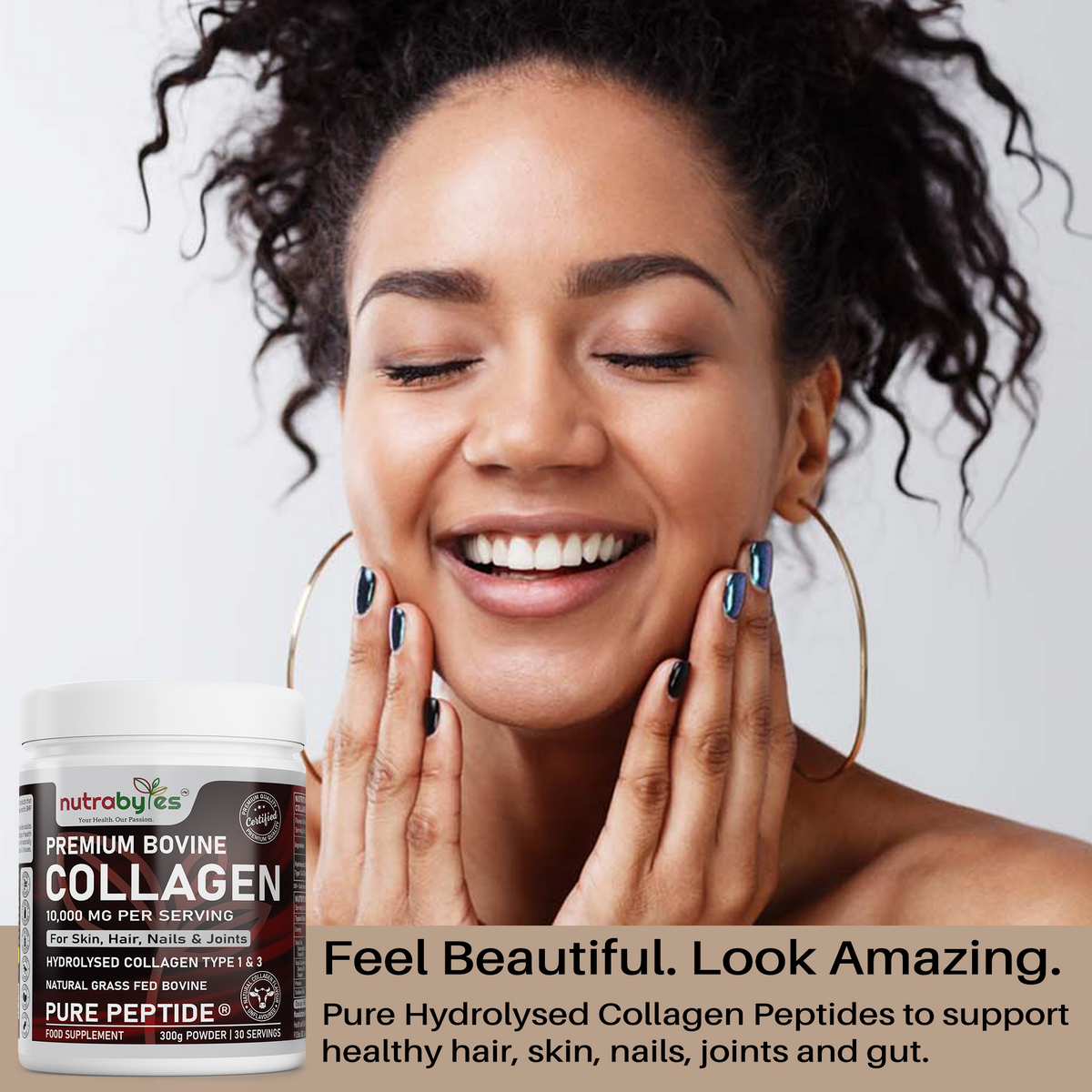 NUTRABYTES Bovine Collagen Powder 10,000mg – beauty lifestyle infographic