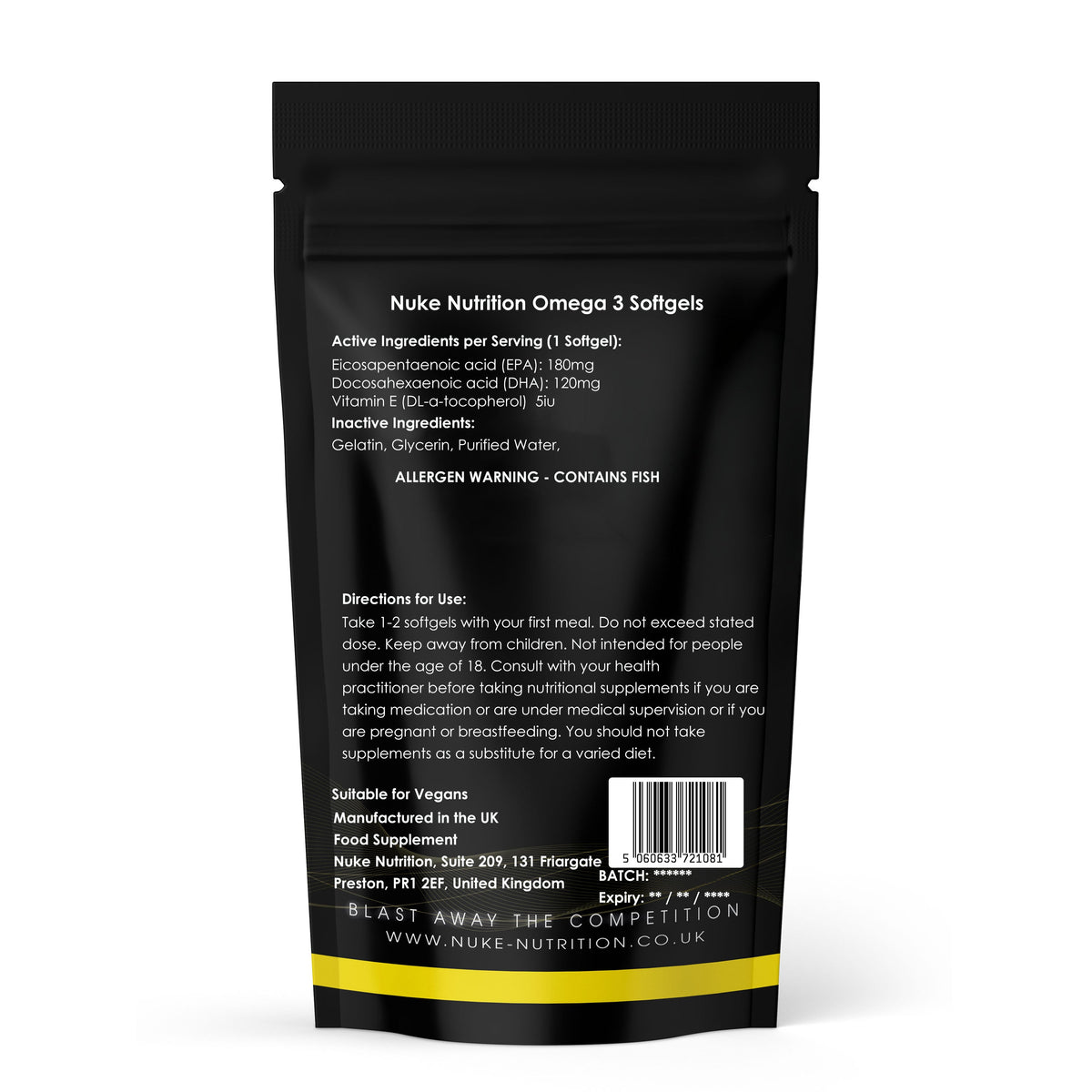 Nuke Nutrition Omega-3 Fish Oil 1000mg Softgels – product image 2