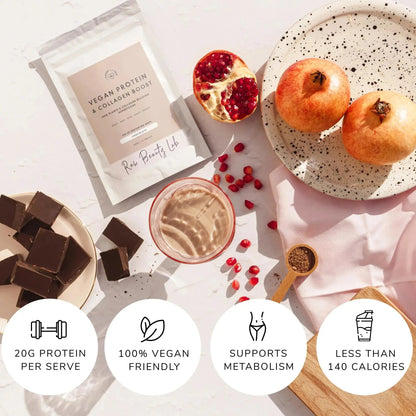 Raw Beauty Lab Vegan Protein & Collagen Builder – chocolate protein serving information