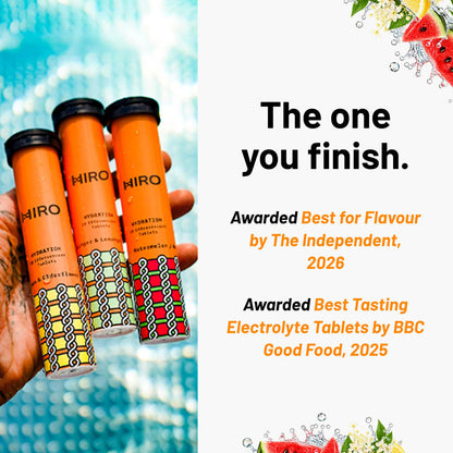 HIRO Hydration Multi-Flavour – Triple Pack – flavour tubes and awards graphic