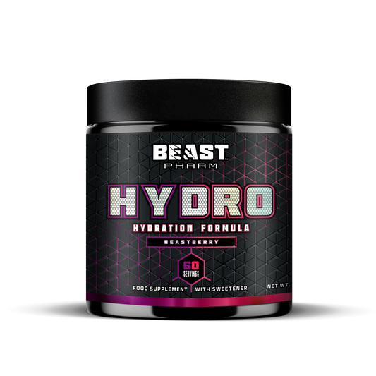 Beast Pharm Hydro hydration formula container on a white background