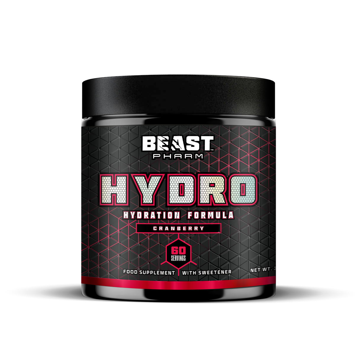 Beast Pharm Hydro hydration formula supplement container on a white background