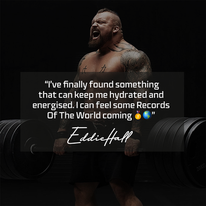 Muscular man lifting weights with a motivational quote on a black background