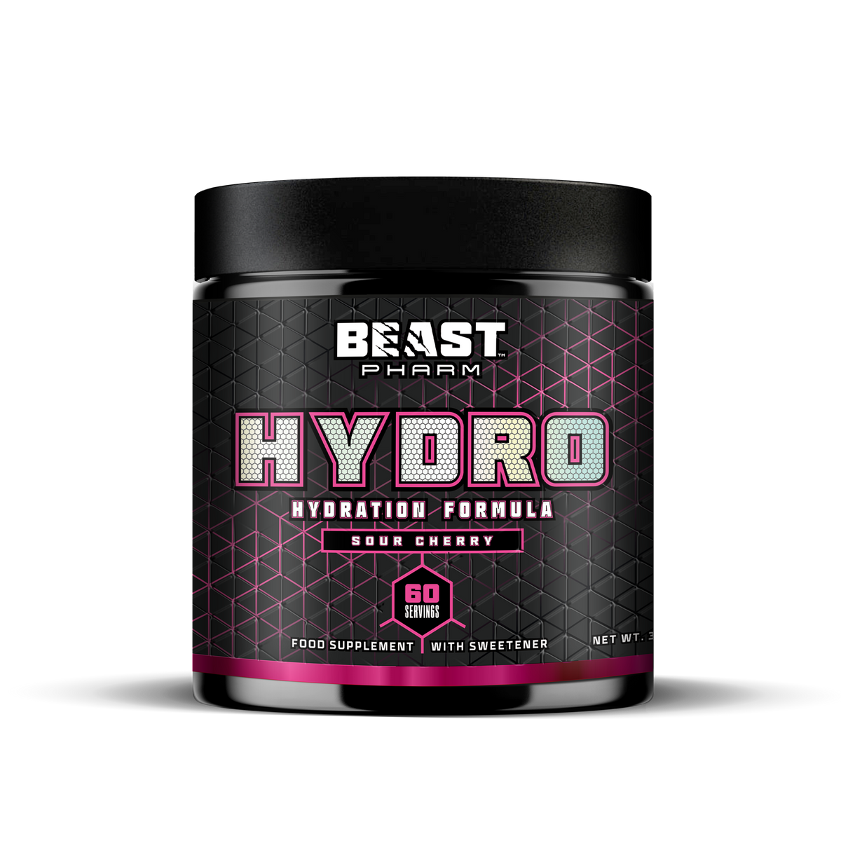 Beast Pharm Hydro hydration formula supplement container on a white background