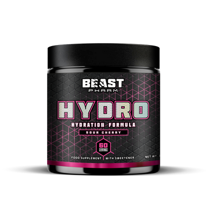 Beast Pharm Hydro hydration formula supplement container on a white background
