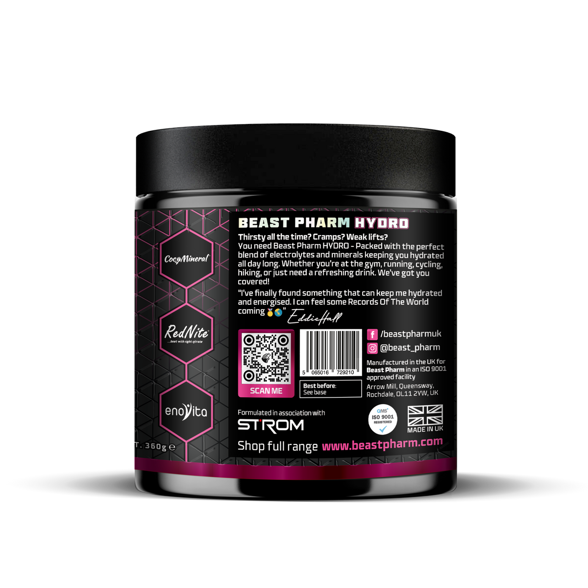Beast Pharm Hydro supplement container with black and purple design on a white background
