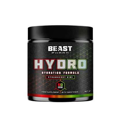 Beast Pharm Hydro hydration formula supplement container on a white background