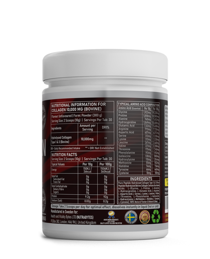 NUTRABYTES Bovine Collagen Powder promotional graphic for everyday health and vitality