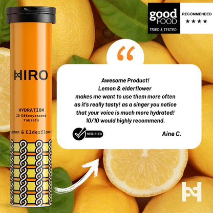 HIRO Hydration Lemon & Elderflower – Multipack – lemon flavour review graphic