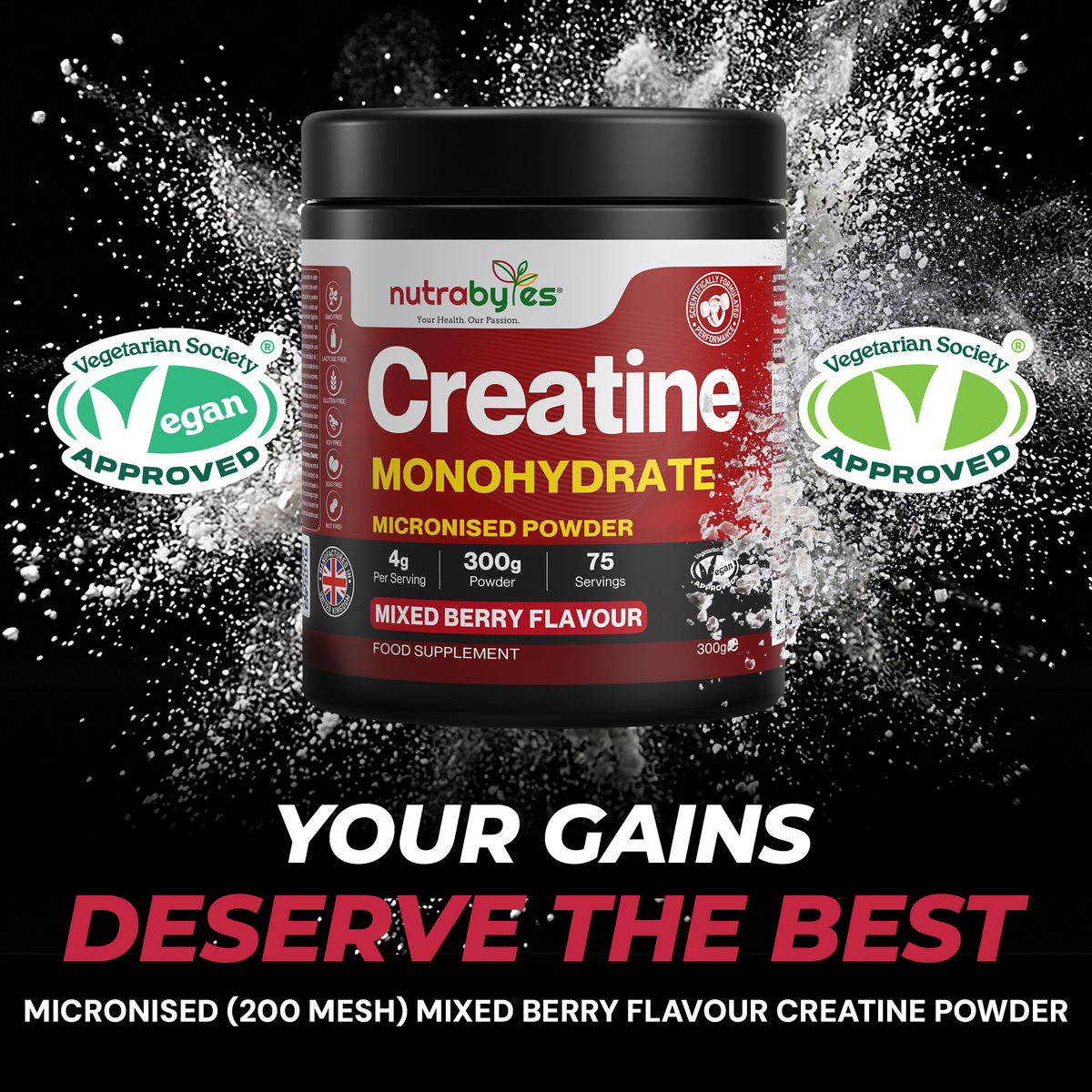 Mixed berry creatine powder serving information