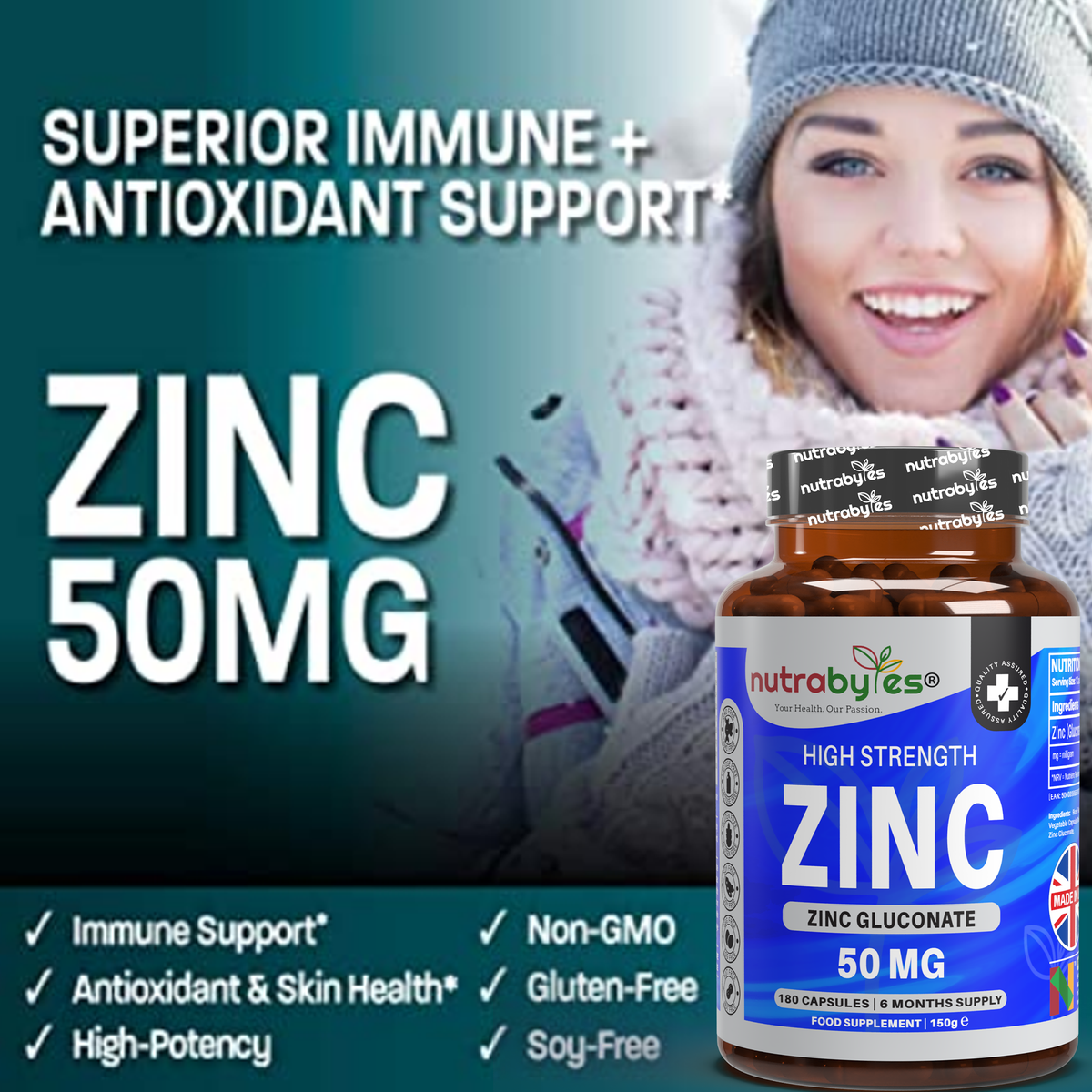 Zinc immunity and protection from oxidative stress infographic