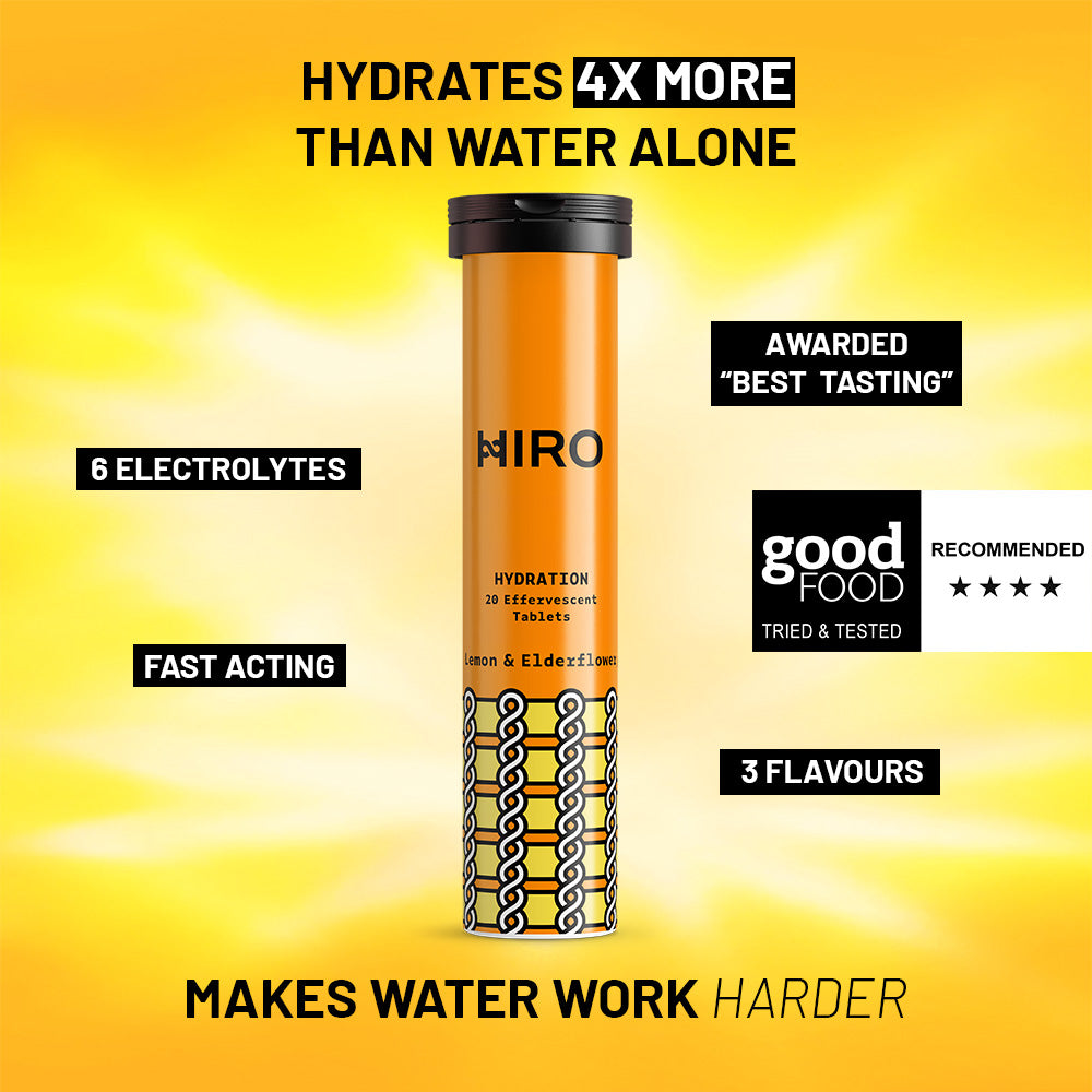 HIRO Hydration Lemon & Elderflower – Triple Pack – tablet tube and product information