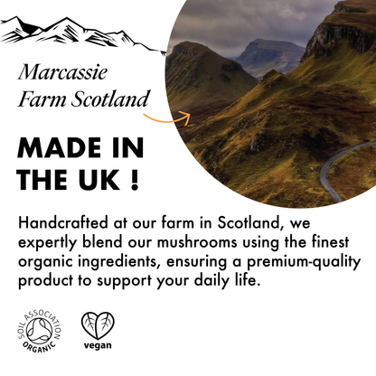 Love Mushrooms made in the UK at Marcassie Farm in the Scottish Highlands