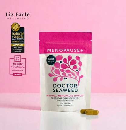 Doctor Seaweed Menopause+ supplement, front of 30-capsule pouch