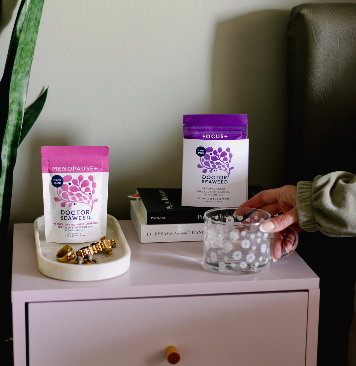 Doctor Seaweed Menopause Support Duo lifestyle photograph showing the supplement in an everyday wellness setting