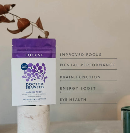 Doctor Seaweed Focus+ iodine, vitamins, minerals and algal DHA information graphic