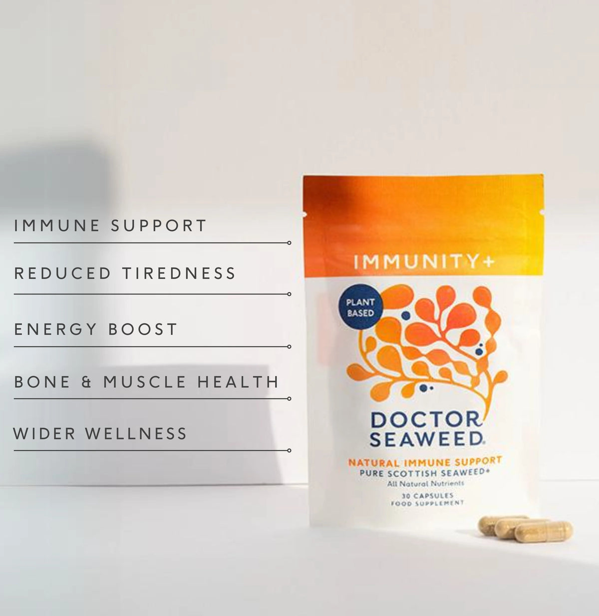 Doctor Seaweed Immunity+ iodine, vitamin B12 and vitamin D3 information graphic