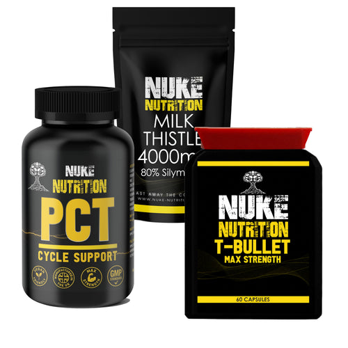 Nuke Nutrition Men’s Supplement Bundle – T Bullets, PCT & Milk Thistle – product packaging