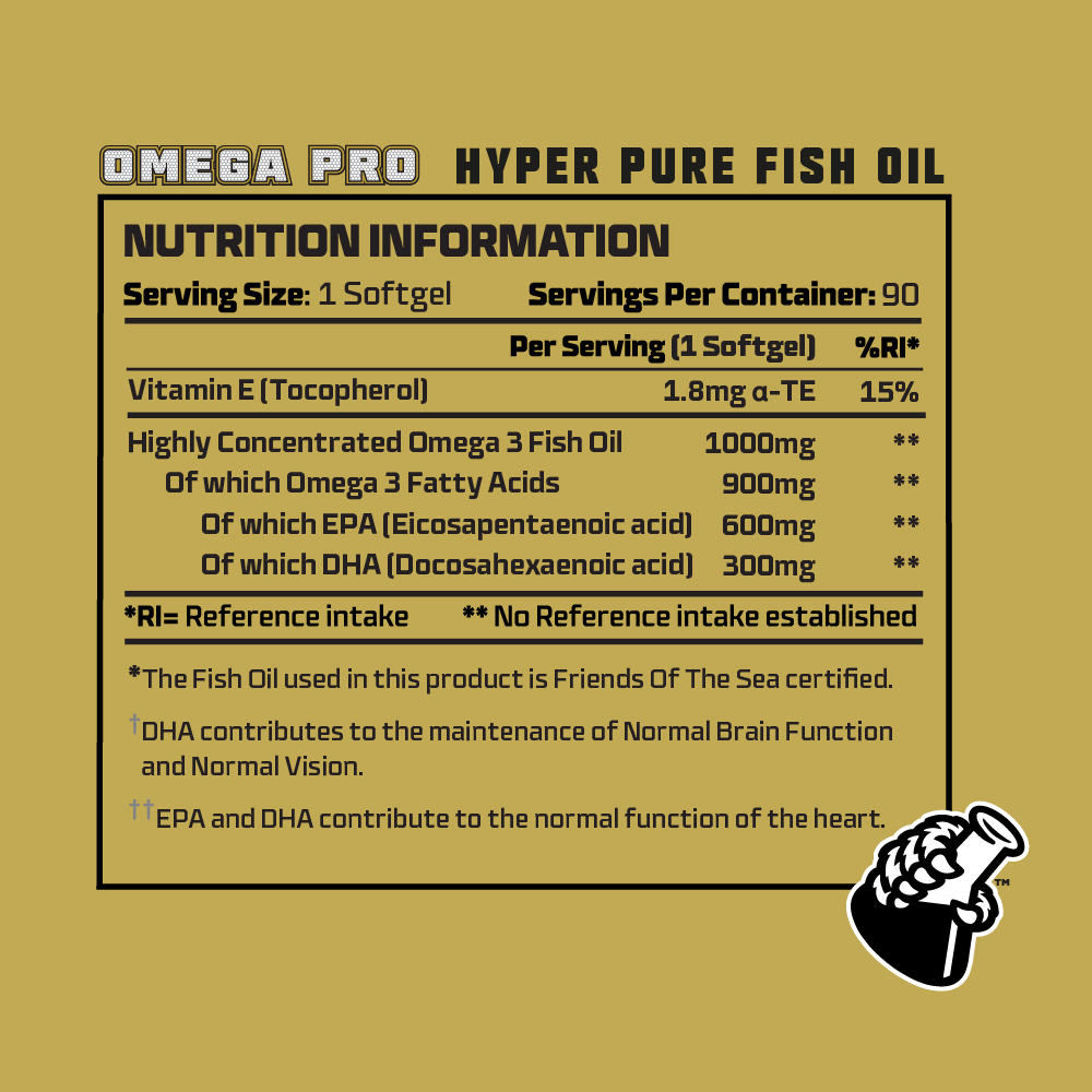 Beast Pharm Omega 3 Pro nutrition panel with EPA and DHA amounts