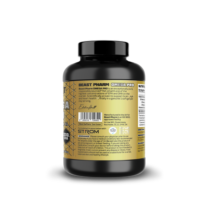 Beast Pharm Omega 3 Pro 90-softgel bottle showing side label