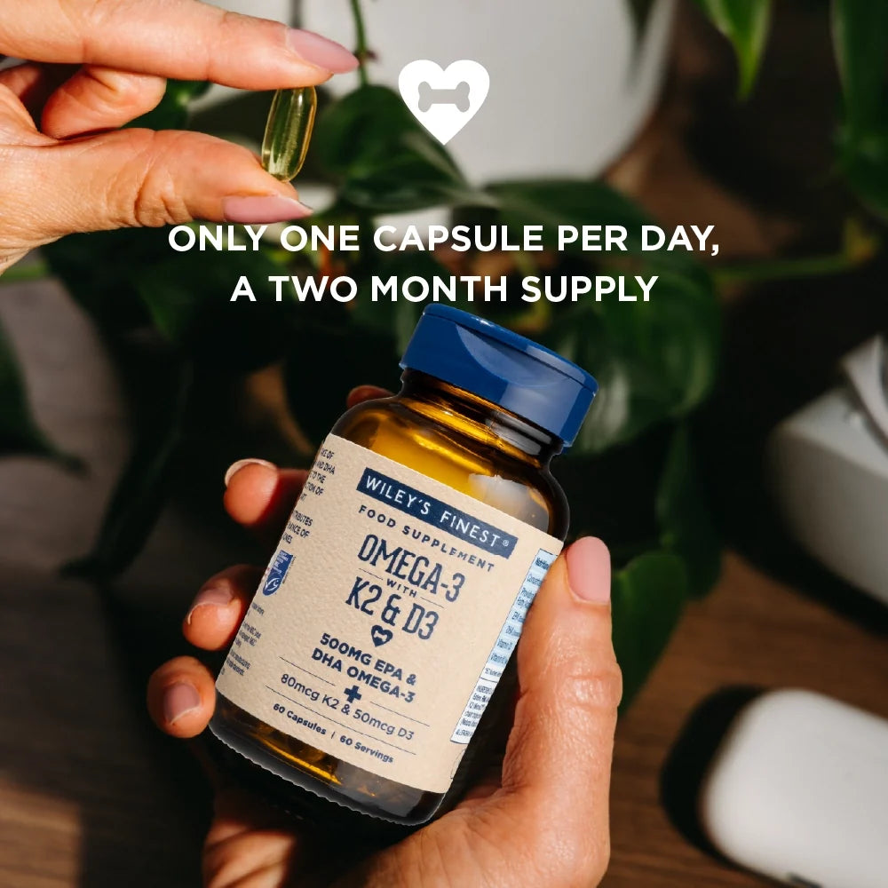 Wiley’s Finest Omega-3 + K2 & D3 – 60 Capsules – Omega 3K2 D32copy product graphic