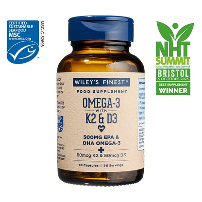 Wiley’s Finest Omega-3 + K2 & D3 – 60 Capsules