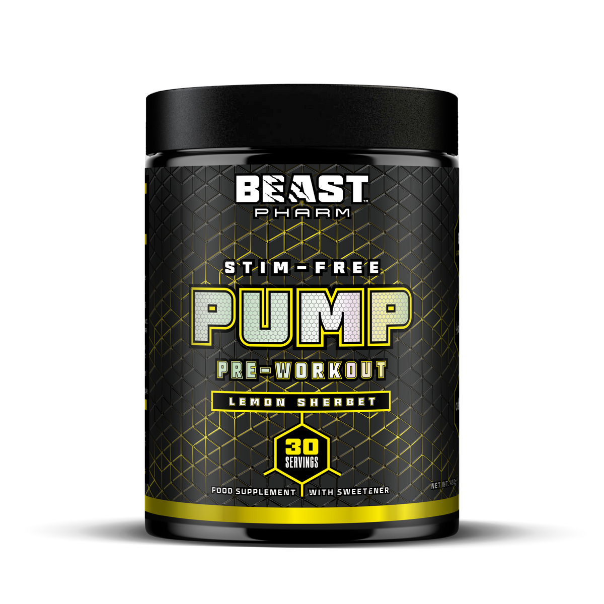Beast Pharm Stim-Free Pump pre-workout supplement container on a white background