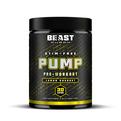 Beast Pharm Stim-Free Pump pre-workout supplement container on a white background