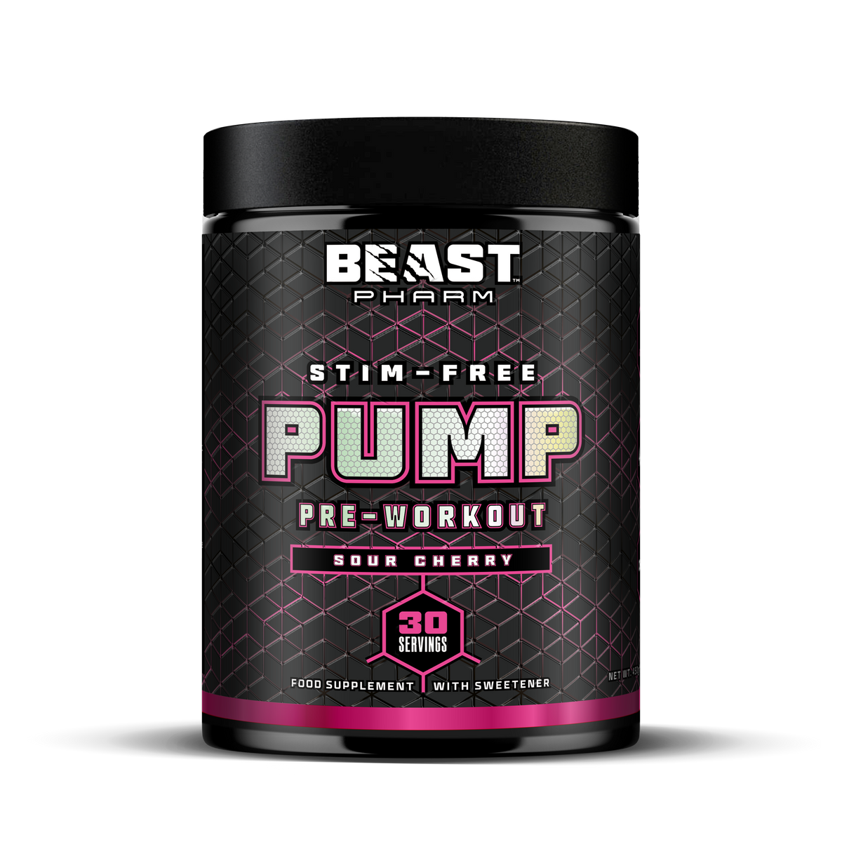 Beast Pharm Stim-Free Pump pre-workout supplement container on a white background