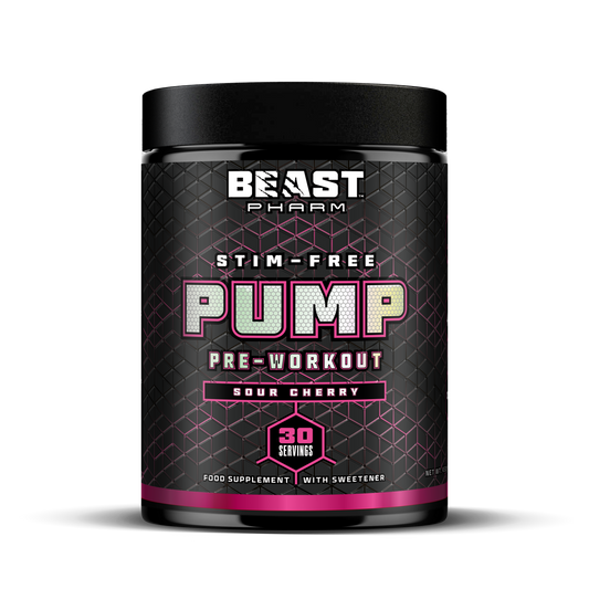 Beast Pharm Stim-Free Pump pre-workout supplement container on a white background
