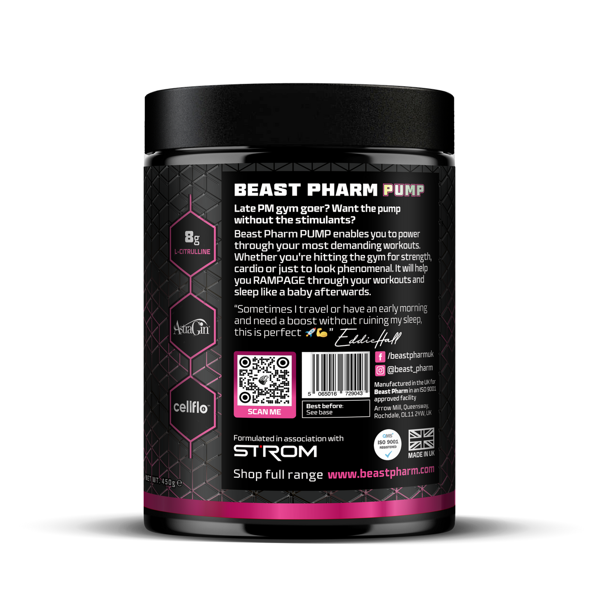 Beast Pharm supplement container with label on a white background