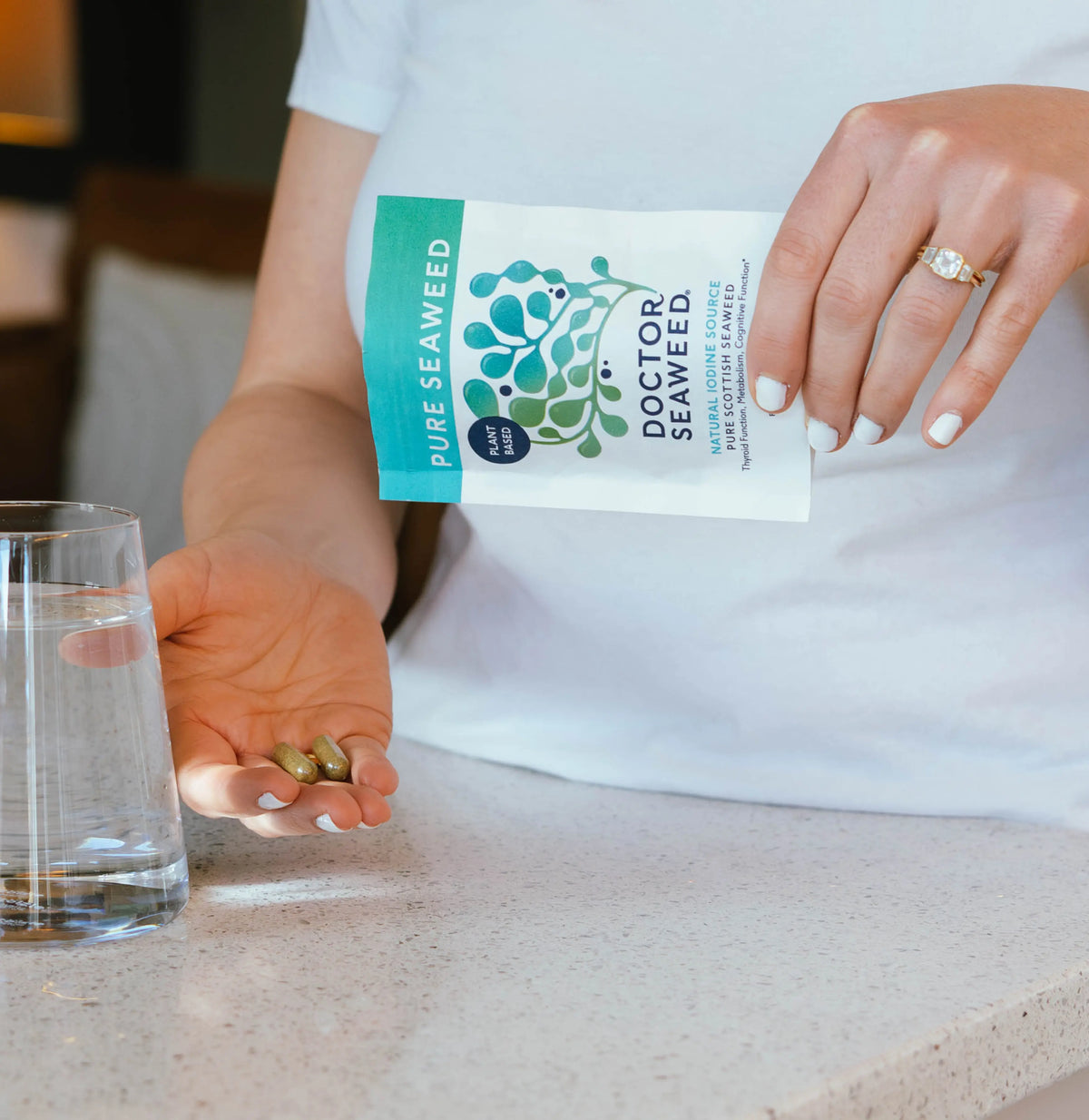 Doctor Seaweed Pure Organic Seaweed lifestyle photograph showing the supplement in an everyday wellness setting