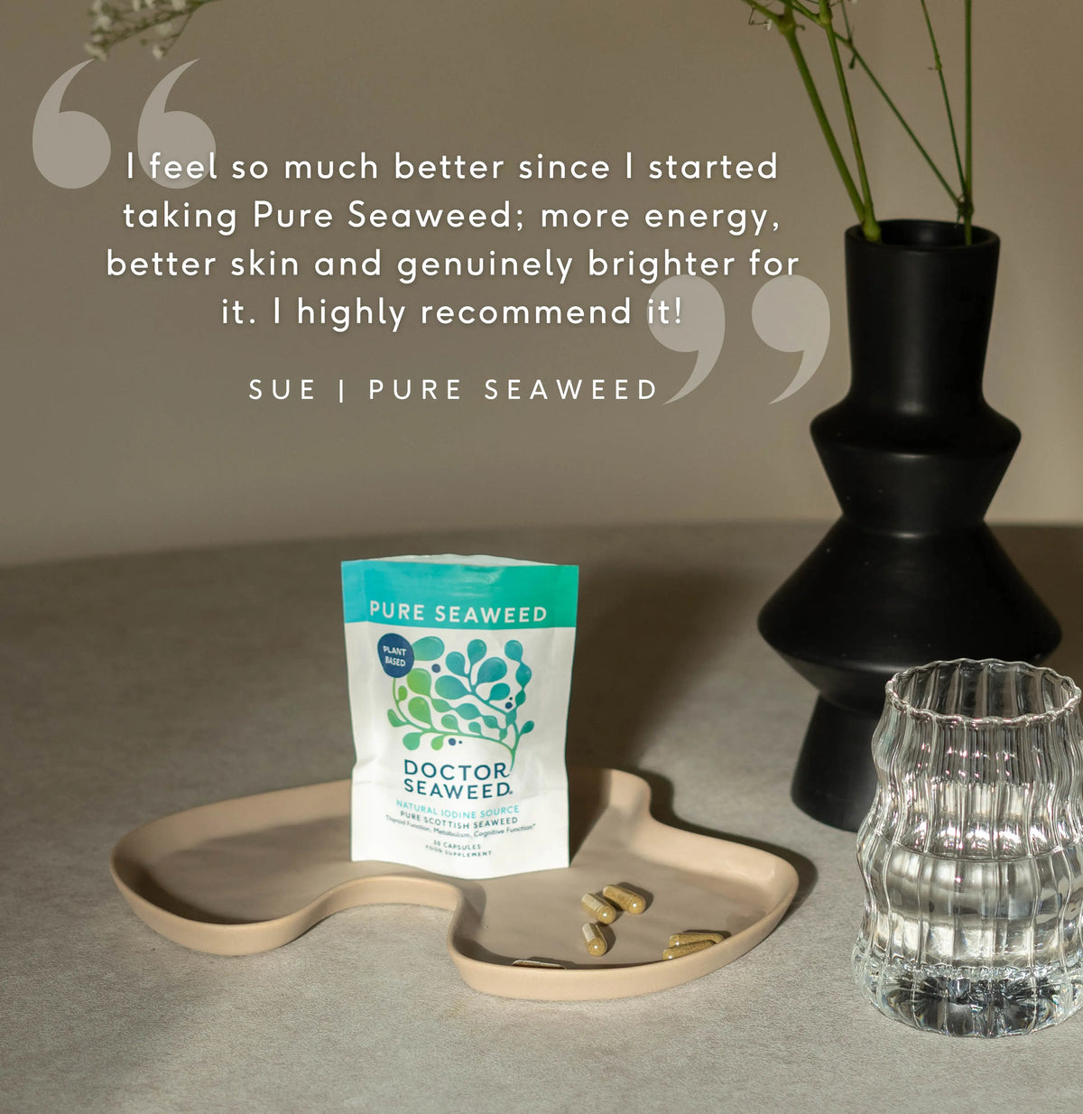Doctor Seaweed Pure Organic Seaweed pouch displayed with customer testimonial